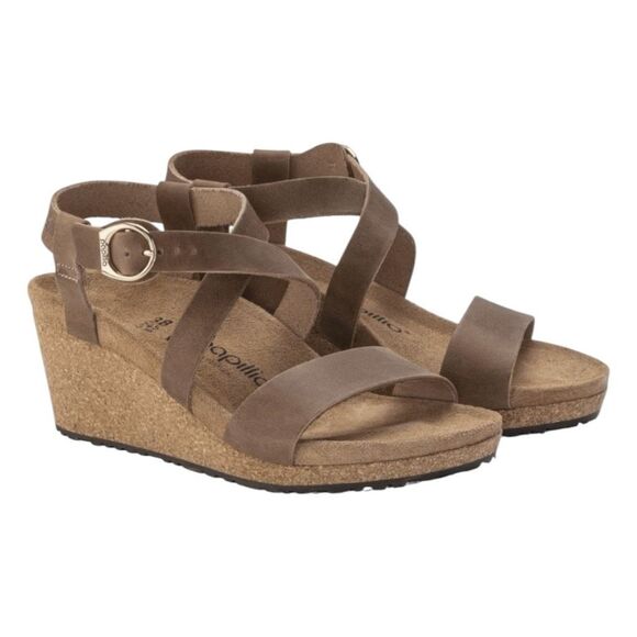 Birkenstock Papillio Sibyl Wedge Sandal Cognac Oiled Leather 37 W6 Narrow - Picture 1 of 11